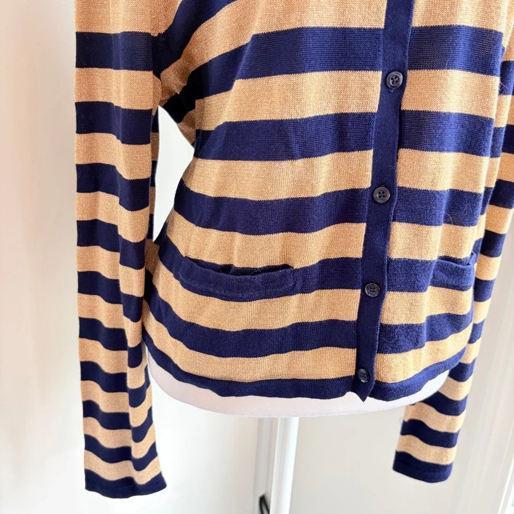 Ralph‎ Lauren NWT Cardigan XL Navy Gold Striped Shimmer Knit Sweater